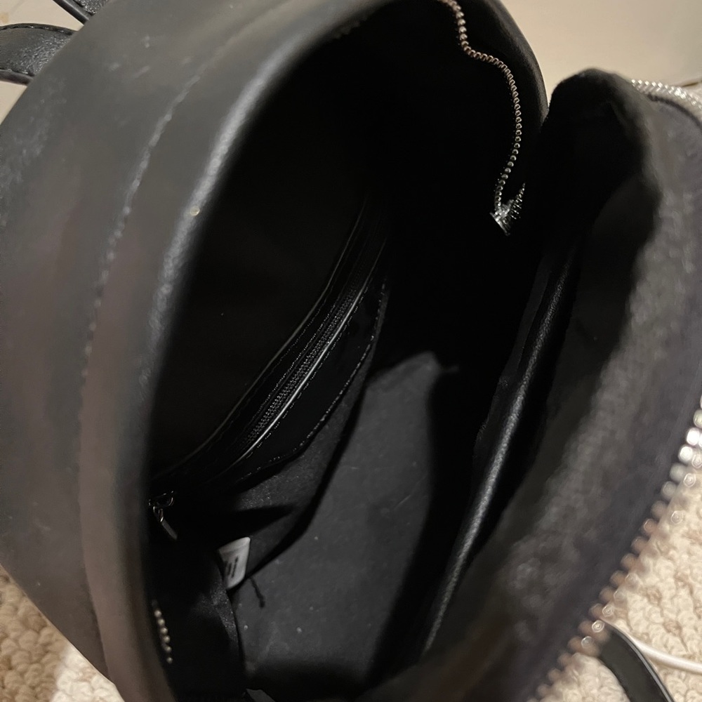 Nordstrom Faux Leather Black Mini BackPack With Zippers. Mini black bag purse - Picture 3 of 6